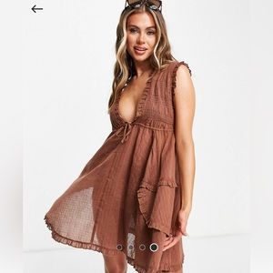 Asos Shirred Frill Beach Mini Dress